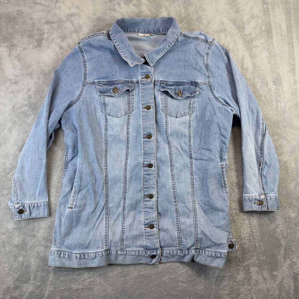 Woman Within Jean Jacket Womens 24W Blue Pockets Denim Long Sleeve Cotton Casual
